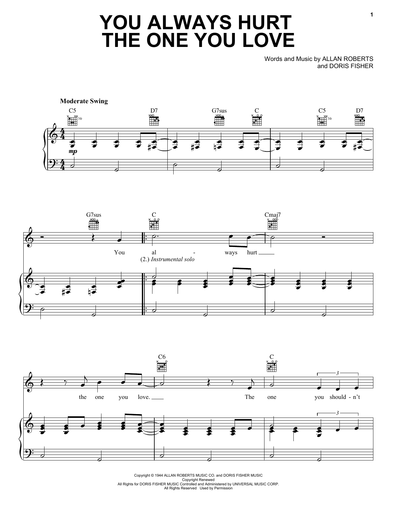 Download Eric Clapton You Always Hurt The One You Love Sheet Music and learn how to play Piano, Vocal & Guitar Chords (Right-Hand Melody) PDF digital score in minutes