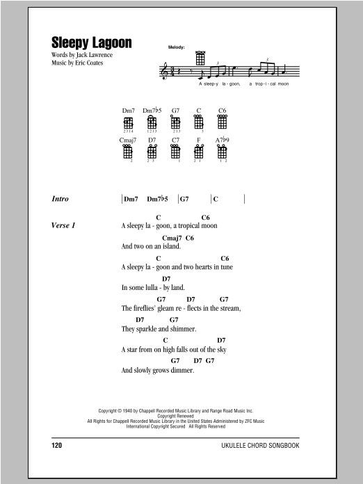 Download Eric Coates Sleepy Lagoon Sheet Music and learn how to play Ukulele Ensemble PDF digital score in minutes