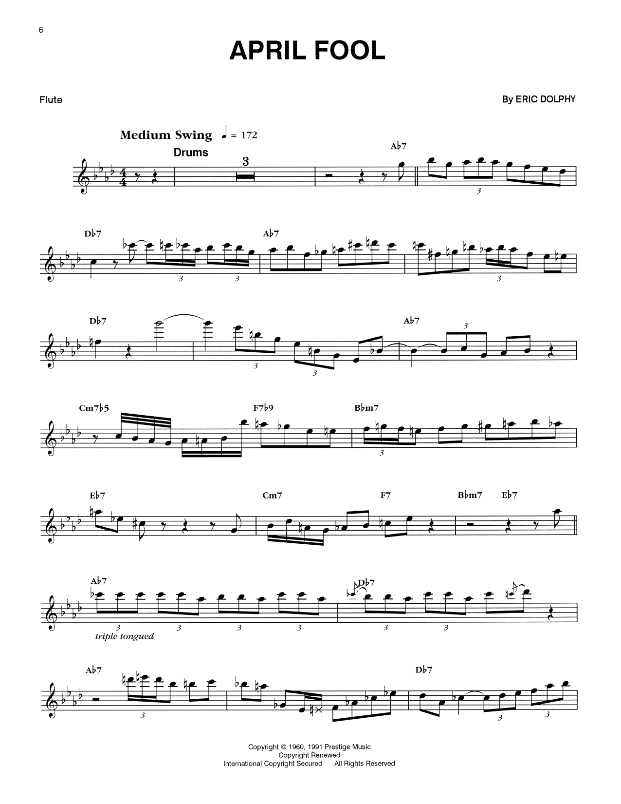 Download Eric Dolphy April Fool Sheet Music and learn how to play Flute Transcription PDF digital score in minutes