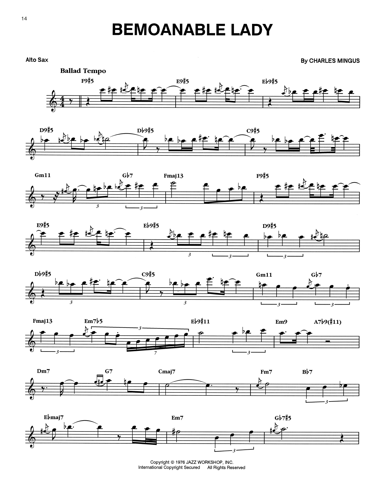 Download Eric Dolphy Bemoanable Lady Sheet Music and learn how to play Alto Sax Transcription PDF digital score in minutes