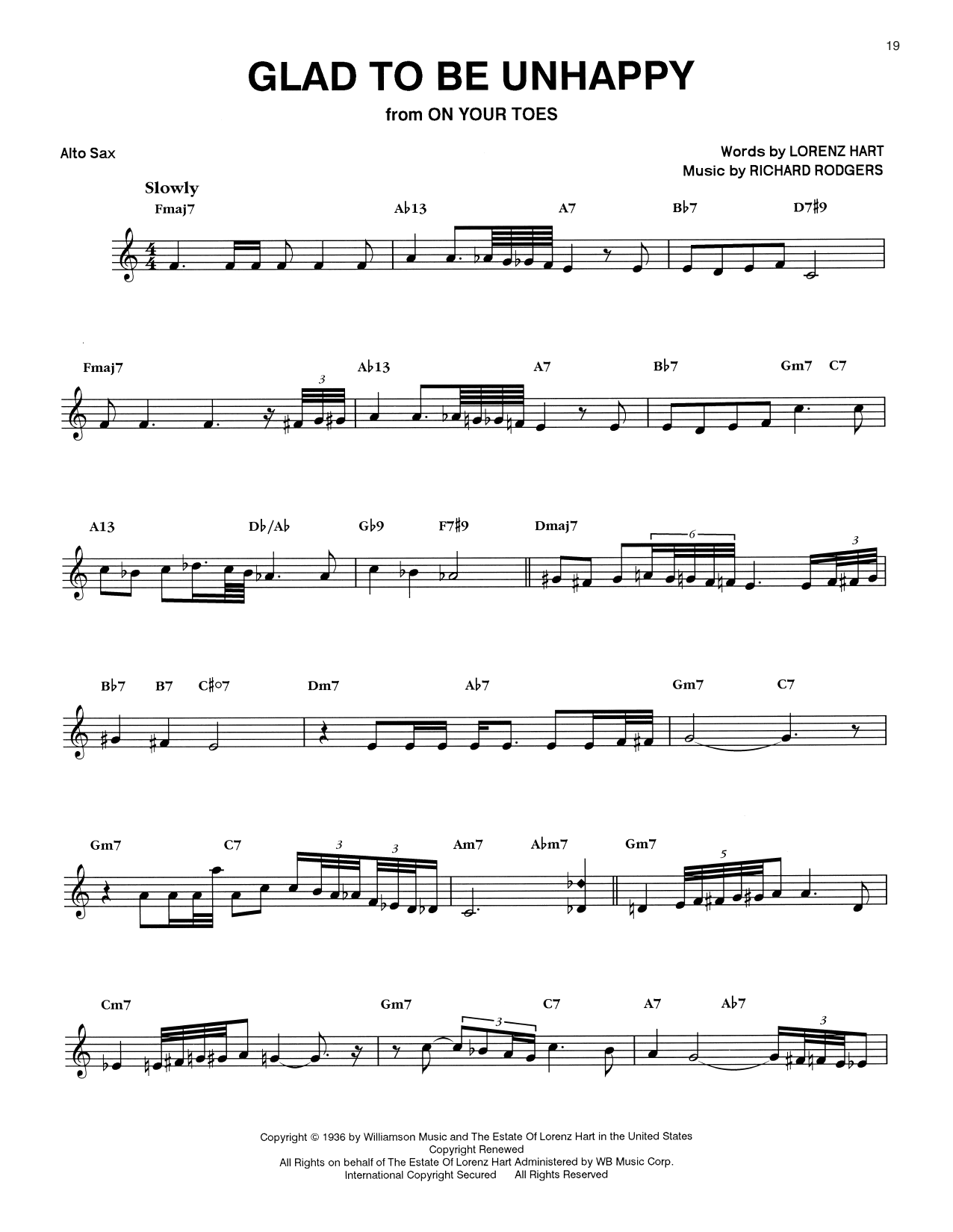 Download Eric Dolphy Glad To Be Unhappy Sheet Music and learn how to play Alto Sax Transcription PDF digital score in minutes