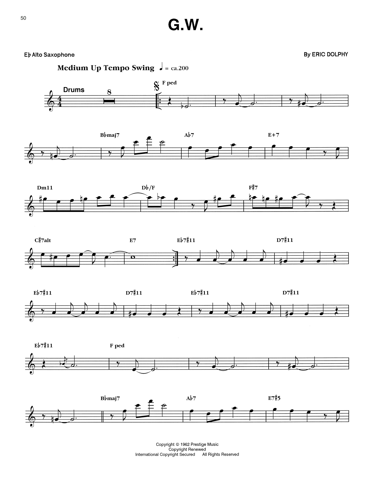 Download Eric Dolphy G.W. Sheet Music and learn how to play Alto Sax Transcription PDF digital score in minutes