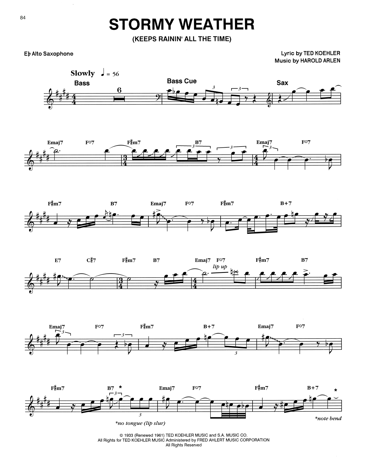 Download Eric Dolphy Stormy Weather (Keeps Rainin' All The Time) Sheet Music and learn how to play Alto Sax Transcription PDF digital score in minutes