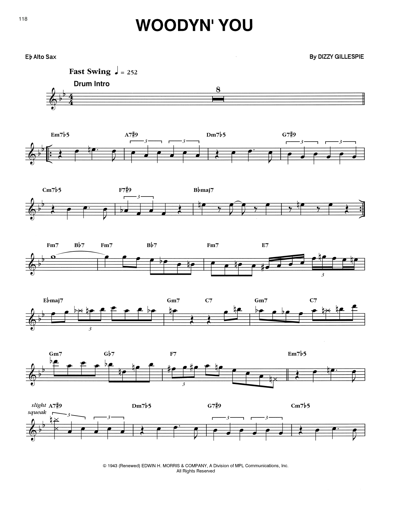 Download Eric Dolphy Woody 'n You Sheet Music and learn how to play Alto Sax Transcription PDF digital score in minutes