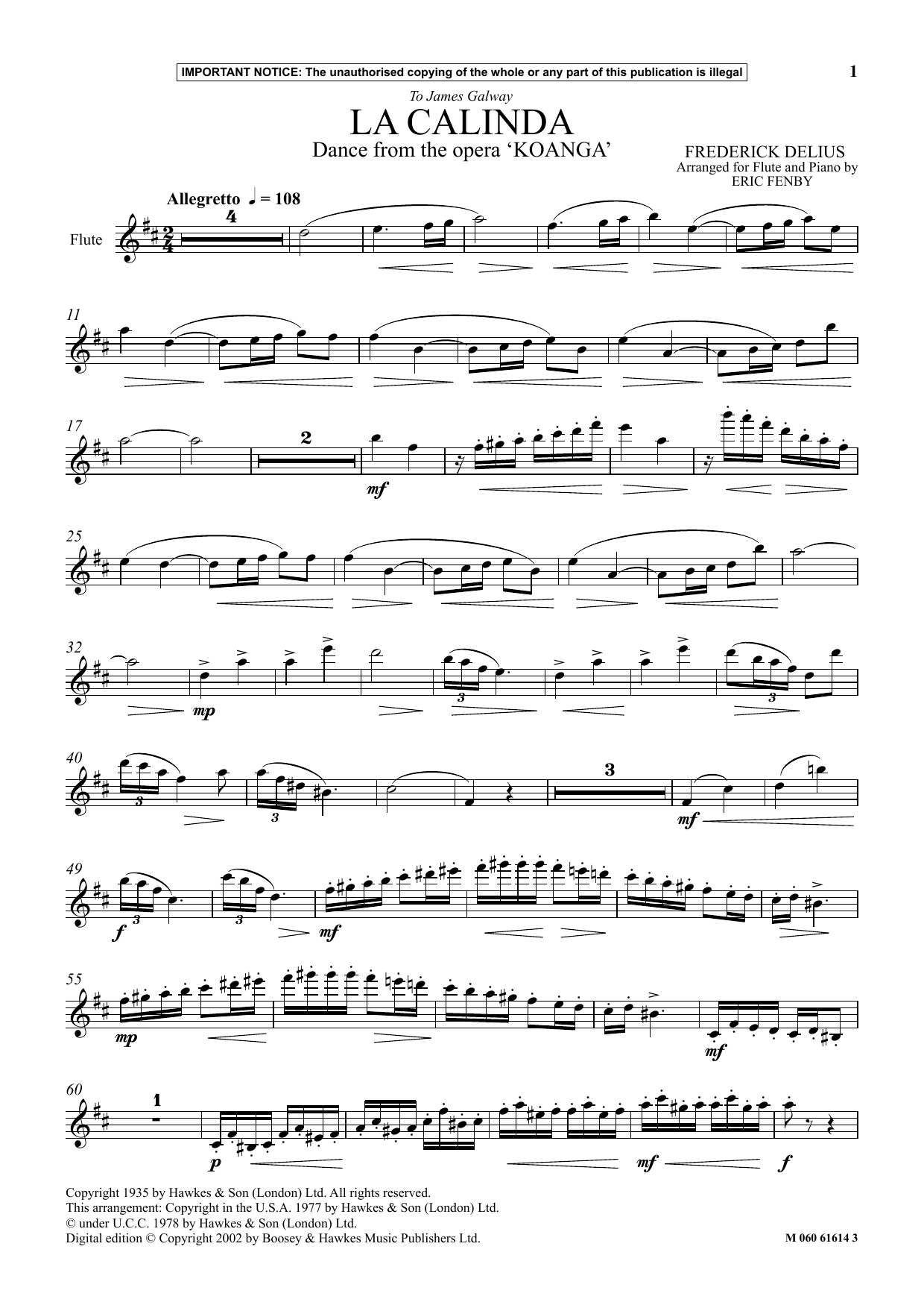 Download Eric Fenby La Calinda (Dance from The Opera Koanga) Sheet Music and learn how to play Instrumental Solo PDF digital score in minutes