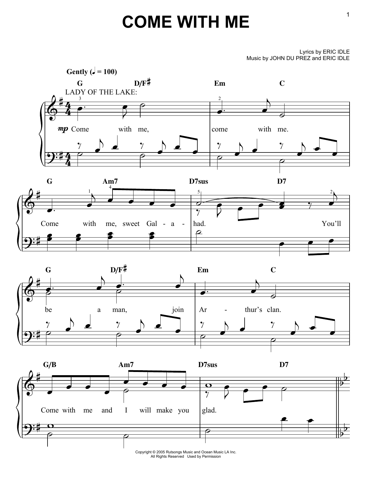 Download Eric Idle Come With Me Sheet Music and learn how to play Easy Piano PDF digital score in minutes