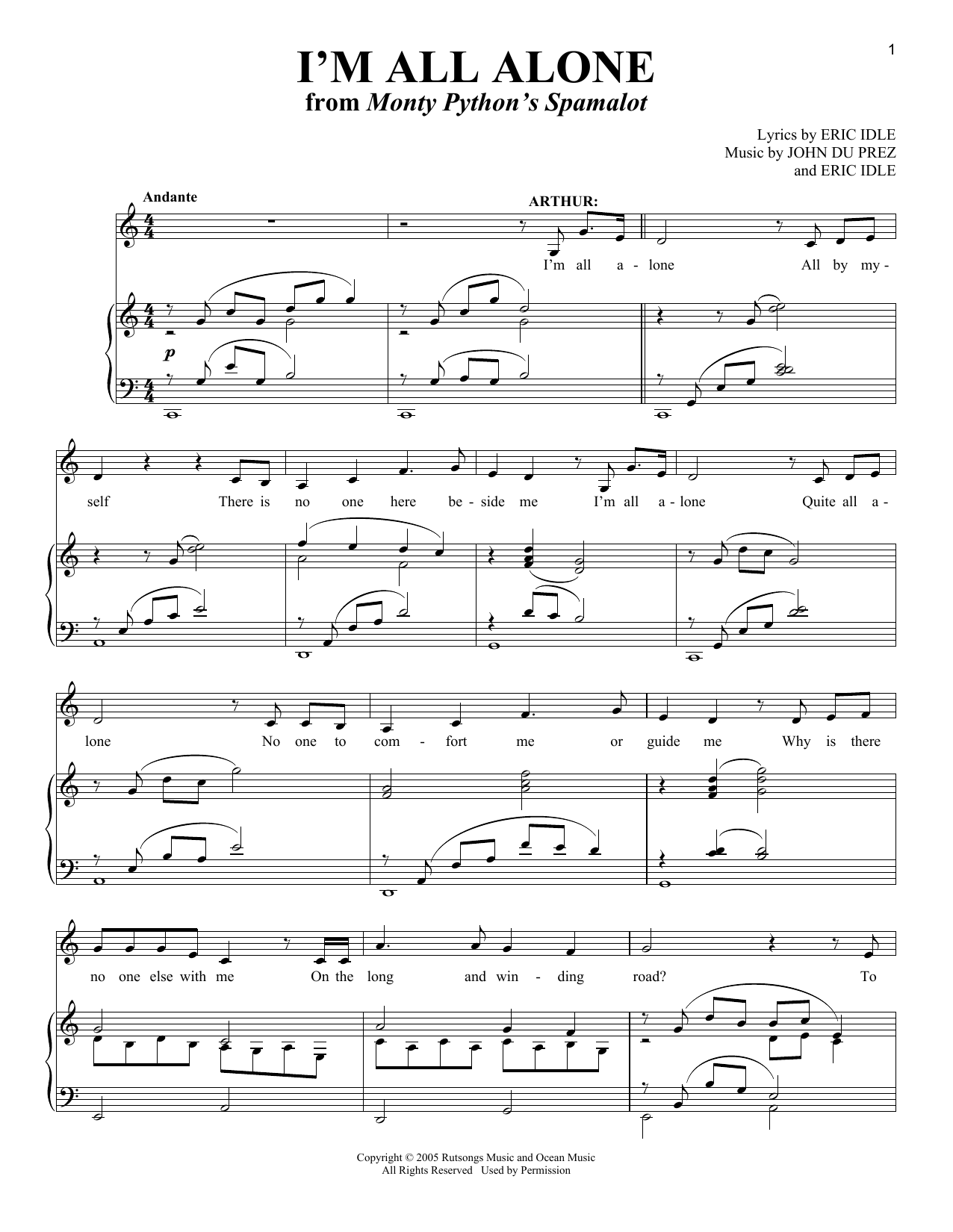 Download Eric Idle I'm All Alone Sheet Music and learn how to play Vocal Duet PDF digital score in minutes