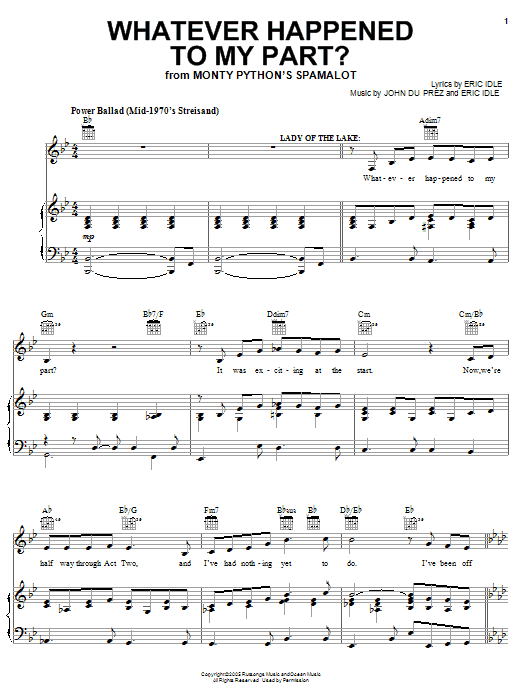 Download Monty Python's Spamalot Whatever Happened To My Part? Sheet Music and learn how to play Piano, Vocal & Guitar (Right-Hand Melody) PDF digital score in minutes
