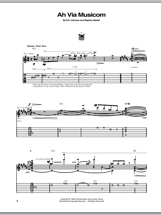 Download Eric Johnson Ah Via Musicom Sheet Music and learn how to play Guitar Tab PDF digital score in minutes