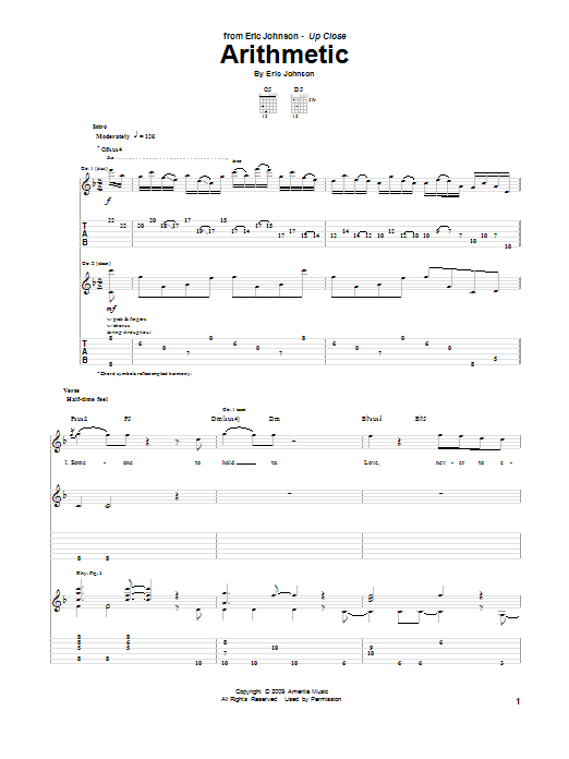 Download Eric Johnson Arithmetic Sheet Music and learn how to play Guitar Tab PDF digital score in minutes