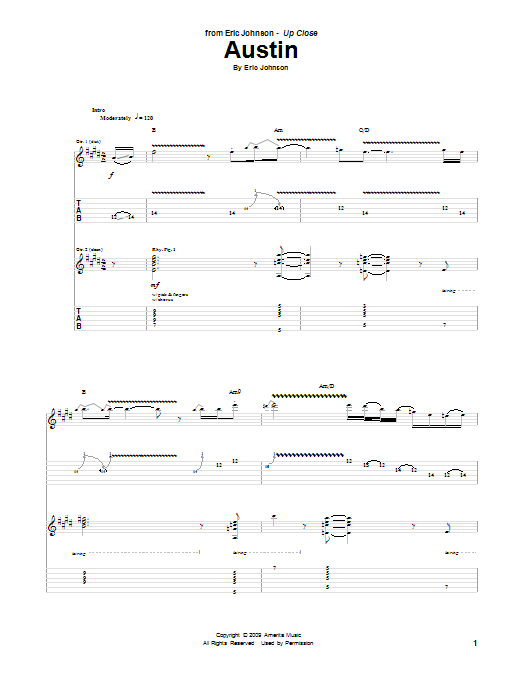 Download Eric Johnson Austin Sheet Music and learn how to play Guitar Tab PDF digital score in minutes