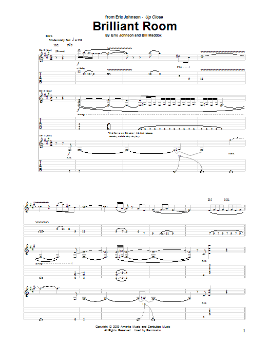 Download Eric Johnson Brilliant Room Sheet Music and learn how to play Guitar Tab PDF digital score in minutes