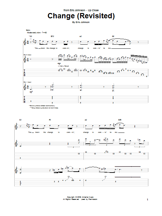 Download Eric Johnson Change (Revisited) Sheet Music and learn how to play Guitar Tab PDF digital score in minutes