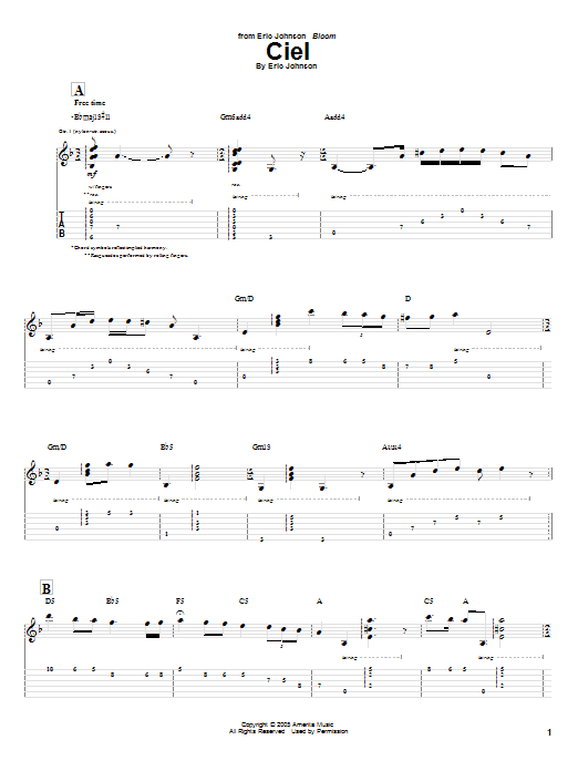 Download Eric Johnson Ciel Sheet Music and learn how to play Guitar Tab PDF digital score in minutes