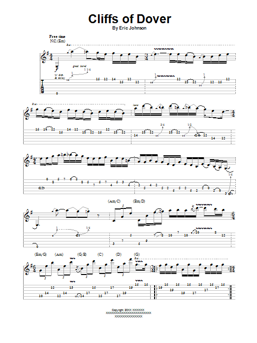 Download Eric Johnson Cliffs Of Dover Sheet Music and learn how to play Guitar Tab PDF digital score in minutes
