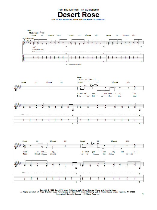 Download Eric Johnson Desert Rose Sheet Music and learn how to play Guitar Tab PDF digital score in minutes