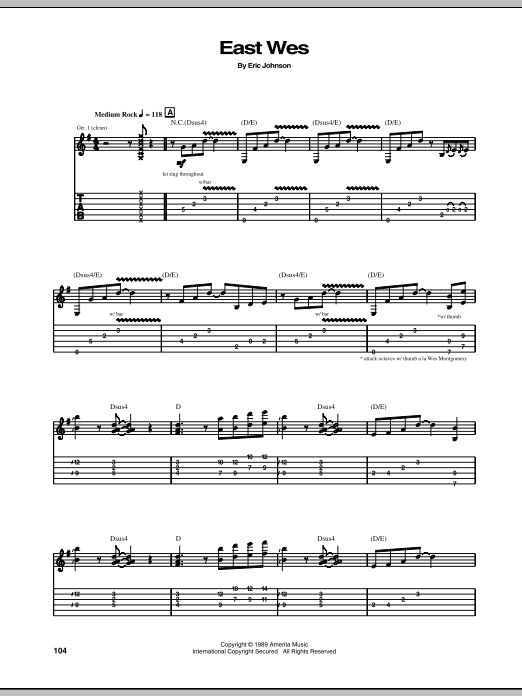 Download Eric Johnson East Wes Sheet Music and learn how to play Guitar Tab PDF digital score in minutes
