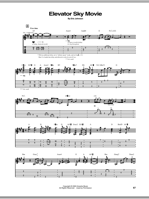 Download Eric Johnson Elevator Sky Movie Sheet Music and learn how to play Guitar Tab PDF digital score in minutes