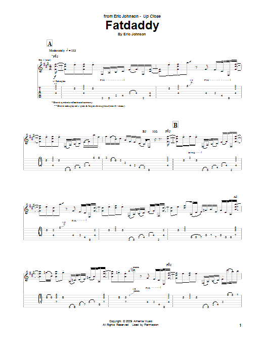 Download Eric Johnson Fatdaddy Sheet Music and learn how to play Guitar Tab PDF digital score in minutes