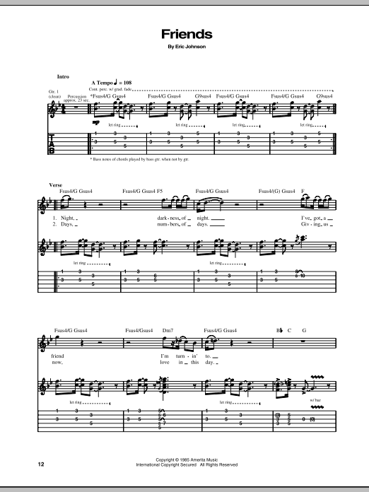 Download Eric Johnson Friends Sheet Music and learn how to play Guitar Tab PDF digital score in minutes