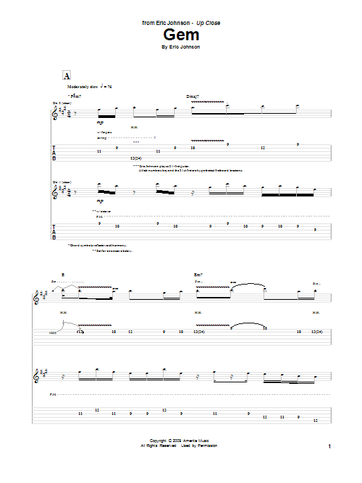 Download Eric Johnson Gem Sheet Music and learn how to play Guitar Tab PDF digital score in minutes
