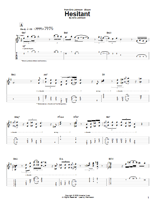 Download Eric Johnson Hesitant Sheet Music and learn how to play Guitar Tab PDF digital score in minutes