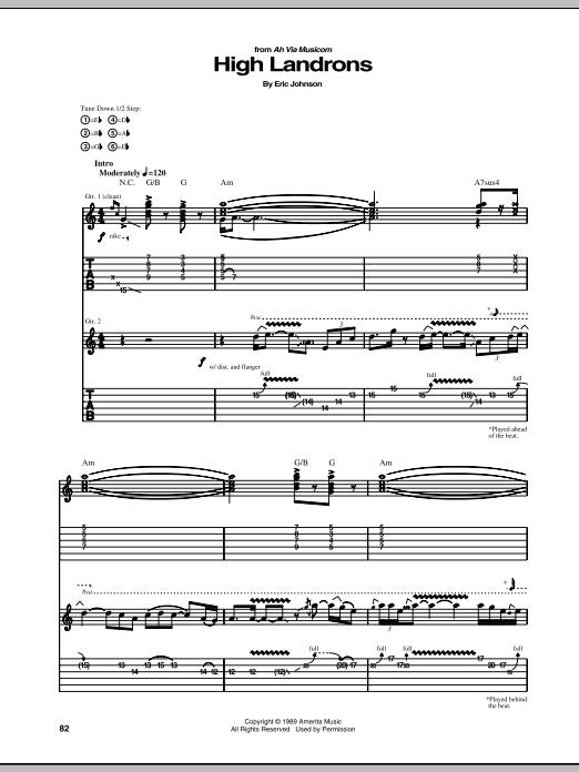 Download Eric Johnson High Landrons Sheet Music and learn how to play Guitar Tab PDF digital score in minutes