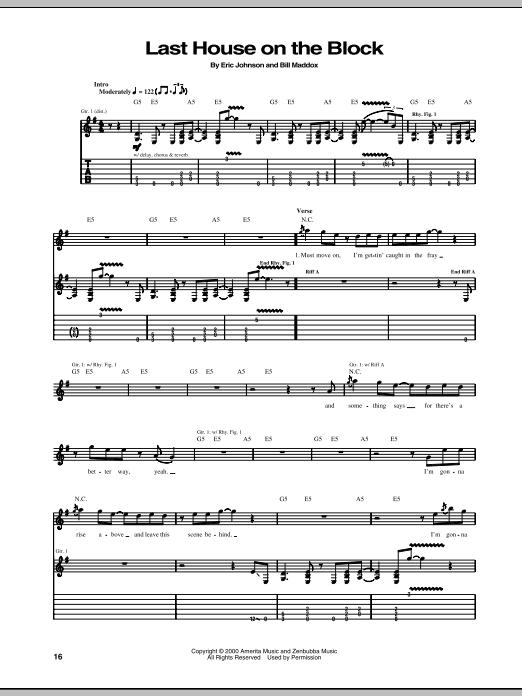 Download Eric Johnson Last House On The Block Sheet Music and learn how to play Guitar Tab PDF digital score in minutes