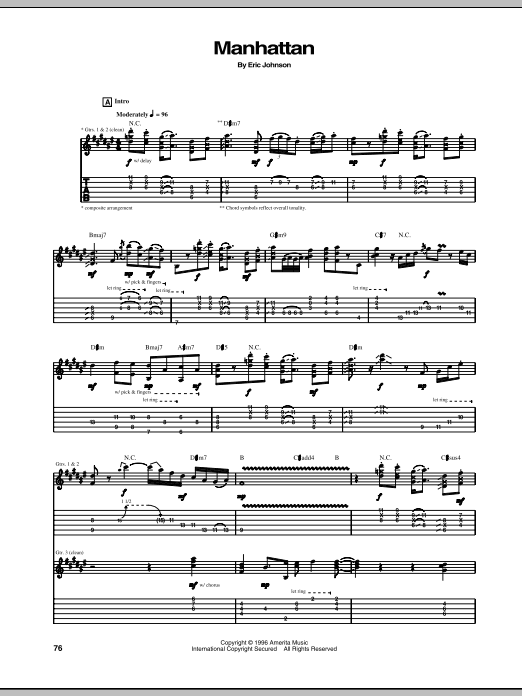 Download Eric Johnson Manhattan Sheet Music and learn how to play Guitar Tab PDF digital score in minutes