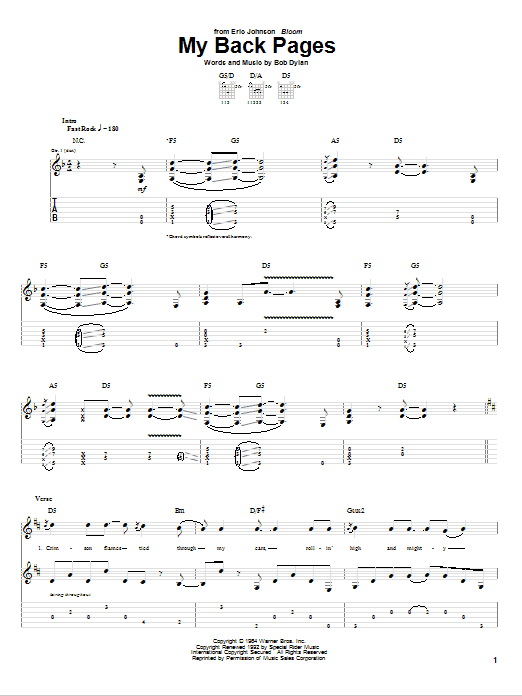 Download Eric Johnson My Back Pages Sheet Music and learn how to play Guitar Tab PDF digital score in minutes