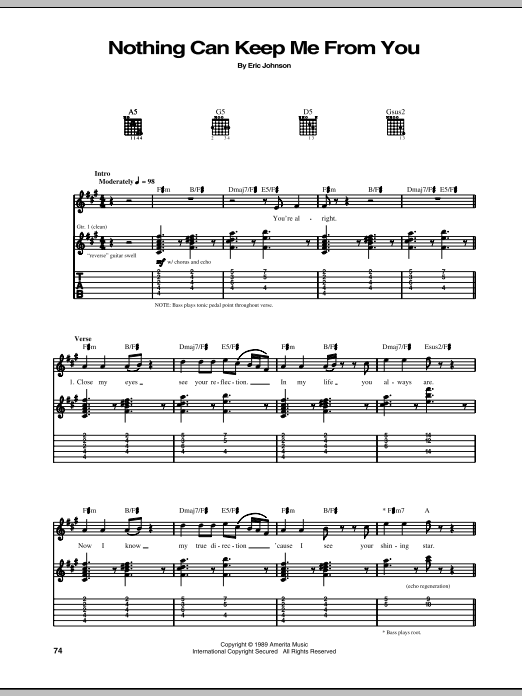 Download Eric Johnson Nothing Can Keep Me From You Sheet Music and learn how to play Guitar Tab PDF digital score in minutes