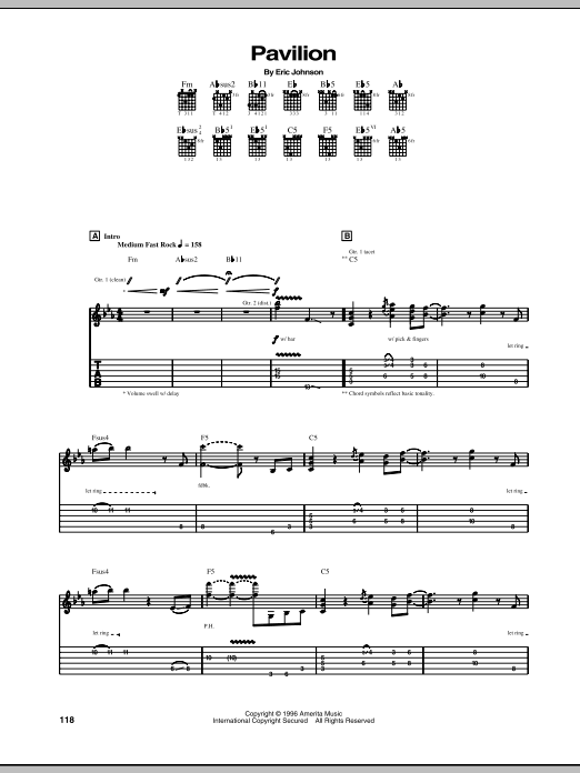 Download Eric Johnson Pavilion Sheet Music and learn how to play Guitar Tab PDF digital score in minutes