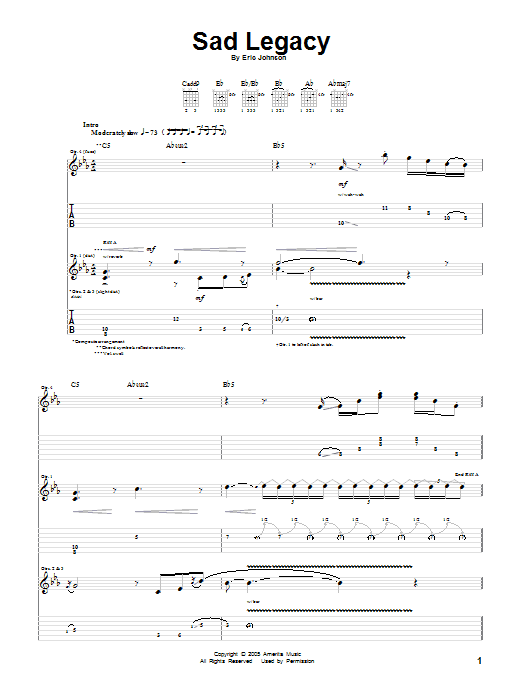 Download Eric Johnson Sad Legacy Sheet Music and learn how to play Guitar Tab PDF digital score in minutes