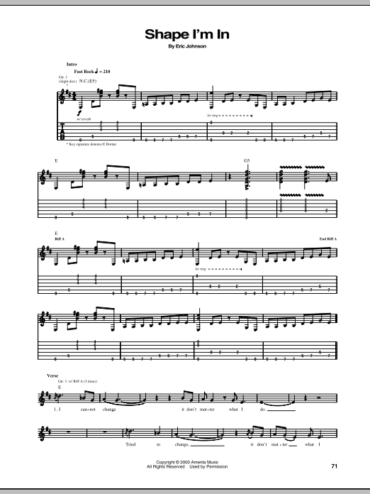 Download Eric Johnson Shape I'm In Sheet Music and learn how to play Guitar Tab PDF digital score in minutes