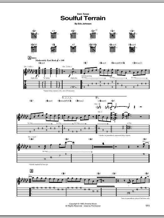 Download Eric Johnson Soulful Terrain Sheet Music and learn how to play Guitar Tab PDF digital score in minutes