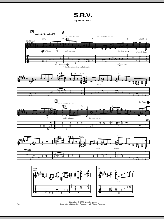 Download Eric Johnson S.R.V. Sheet Music and learn how to play Guitar Tab PDF digital score in minutes