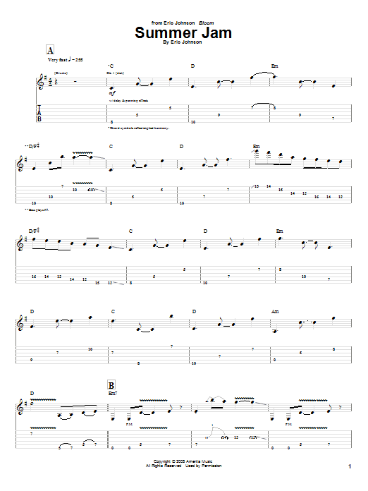 Download Eric Johnson Summer Jam Sheet Music and learn how to play Guitar Tab PDF digital score in minutes