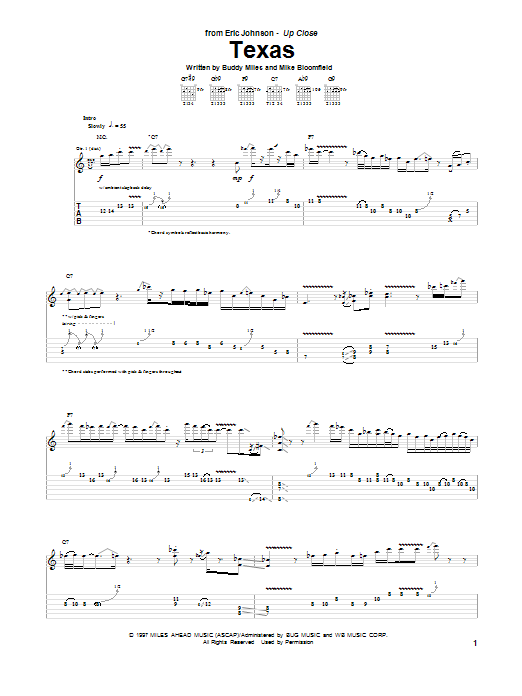 Download Eric Johnson Texas Sheet Music and learn how to play Guitar Tab PDF digital score in minutes