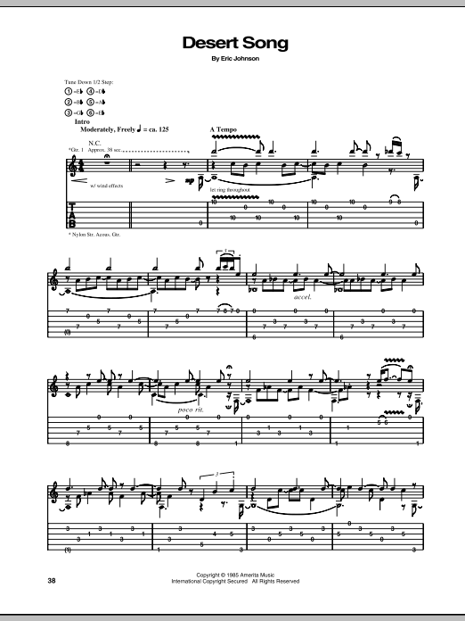 Download Eric Johnson The Desert Song Sheet Music and learn how to play Guitar Tab PDF digital score in minutes