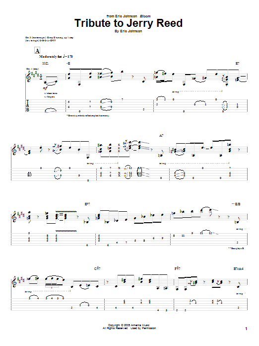 Download Eric Johnson Tribute To Jerry Reed Sheet Music and learn how to play Guitar Tab PDF digital score in minutes