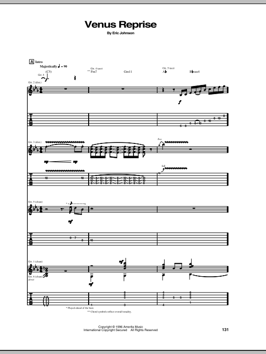 Download Eric Johnson Venus Reprise Sheet Music and learn how to play Guitar Tab PDF digital score in minutes