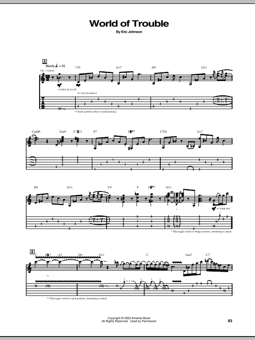 Download Eric Johnson World Of Trouble Sheet Music and learn how to play Guitar Tab PDF digital score in minutes