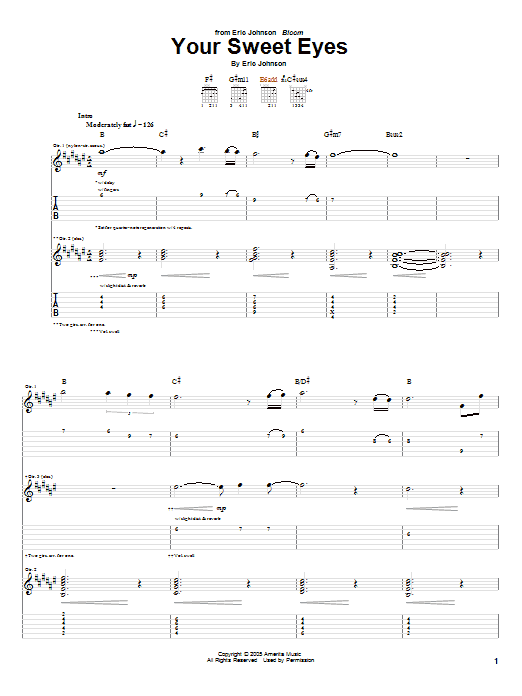 Download Eric Johnson Your Sweet Eyes Sheet Music and learn how to play Guitar Tab PDF digital score in minutes