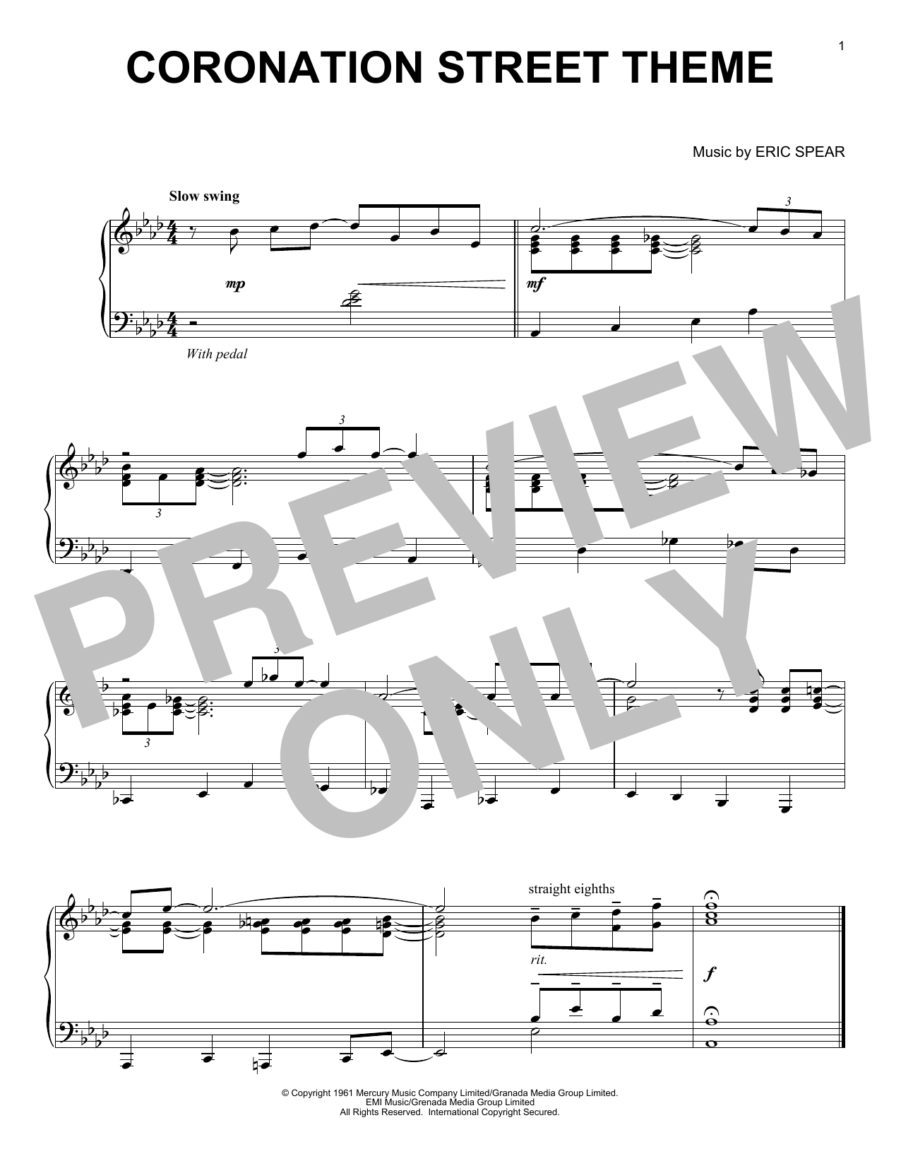 Download Eric Spear Coronation Street Theme Sheet Music and learn how to play Piano Solo PDF digital score in minutes