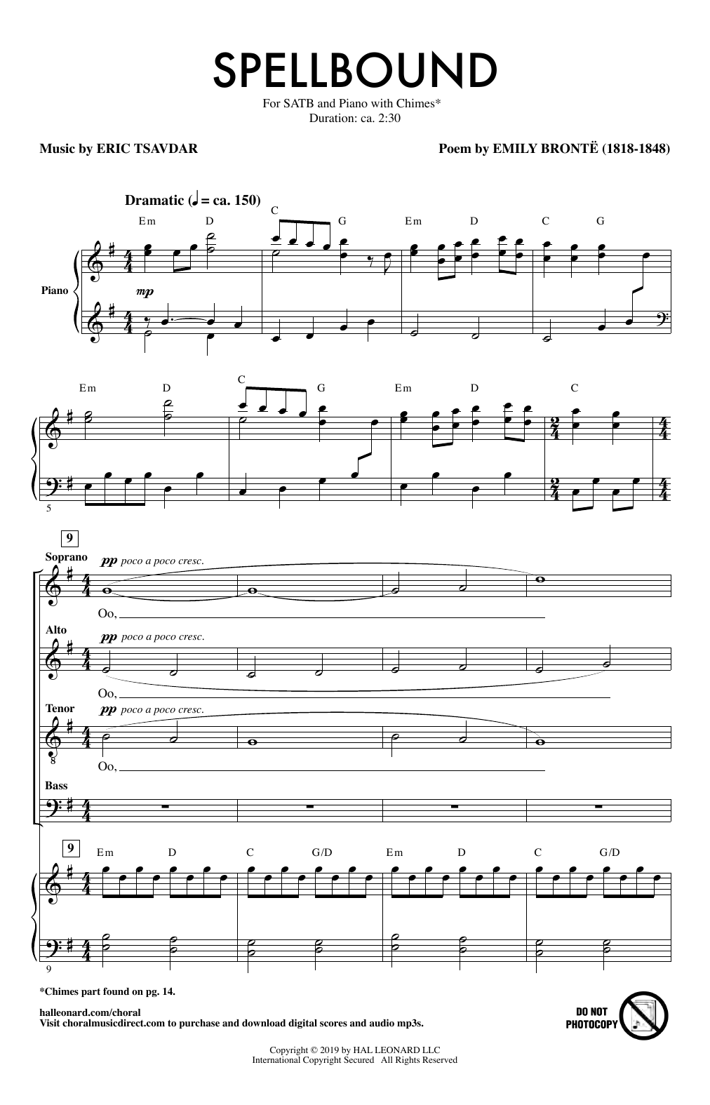 Download Eric Tsavdar Spellbound Sheet Music and learn how to play SATB Choir PDF digital score in minutes