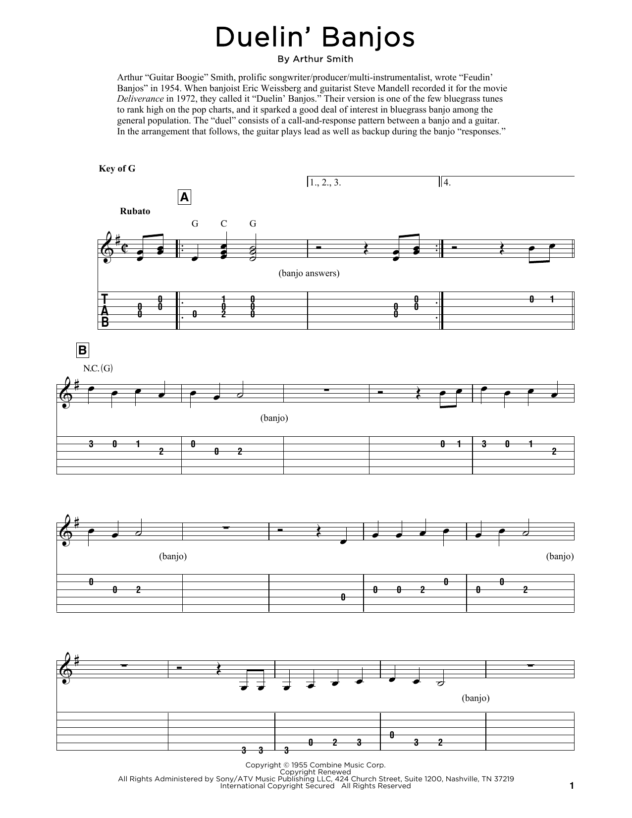 Download Eric Weissberg & Steve Mandell Duelin' Banjos (arr. Fred Sokolow) Sheet Music and learn how to play Solo Guitar PDF digital score in minutes