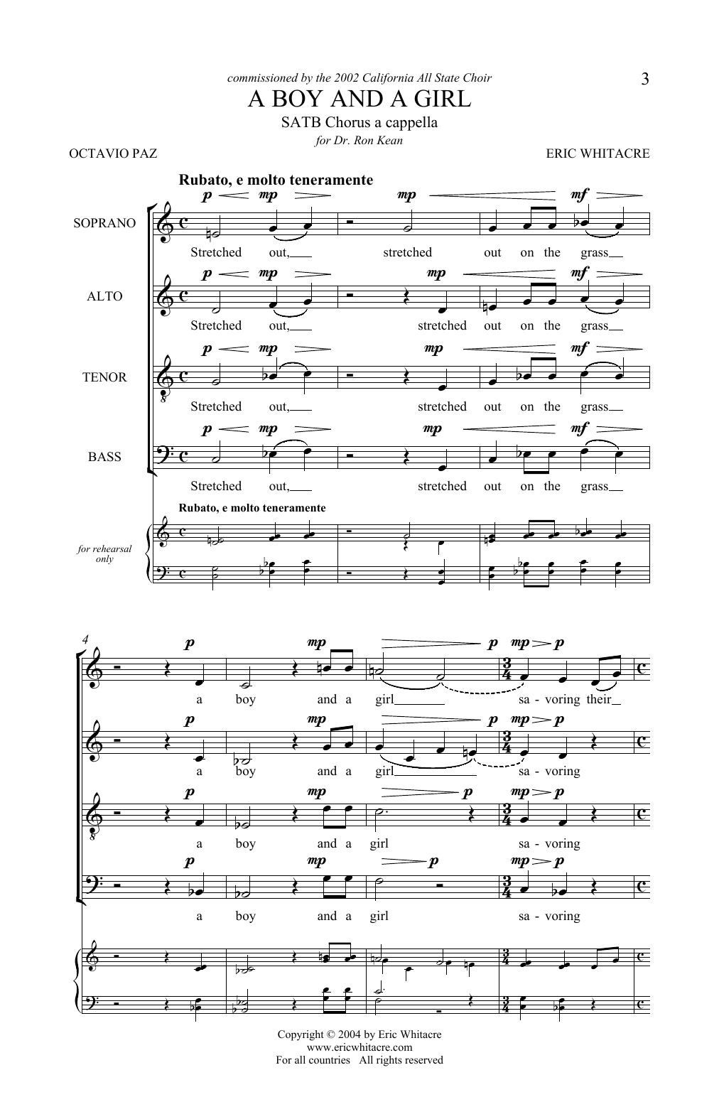 Download Eric Whitacre A Boy And A Girl Sheet Music and learn how to play SATB Choir PDF digital score in minutes