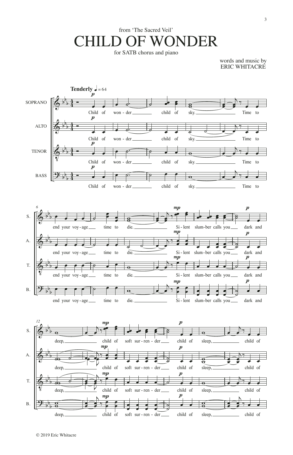 Download Eric Whitacre Child Of Wonder (from The Sacred Veil) Sheet Music and learn how to play SATB Choir PDF digital score in minutes