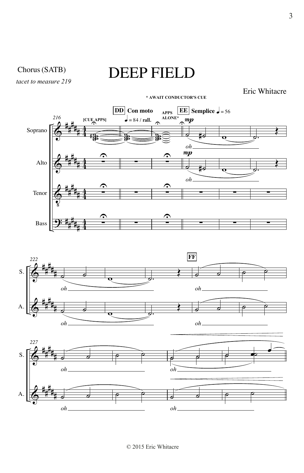 Download Eric Whitacre Deep Field Sheet Music and learn how to play SATB Choir PDF digital score in minutes