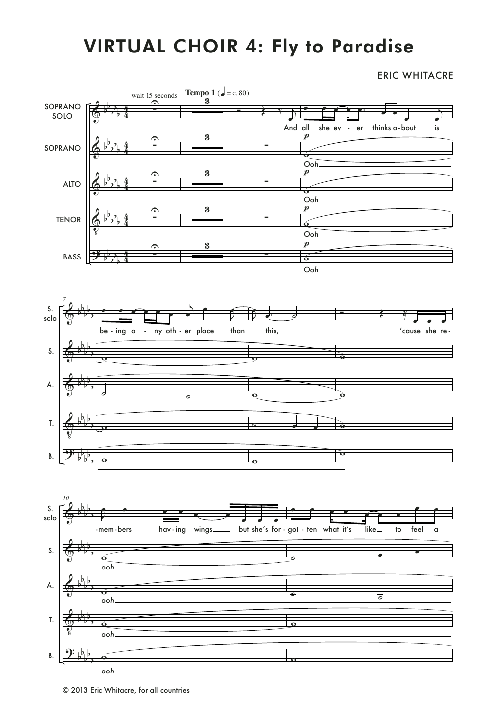 Download Eric Whitacre Fly To Paradise Sheet Music and learn how to play SATB PDF digital score in minutes